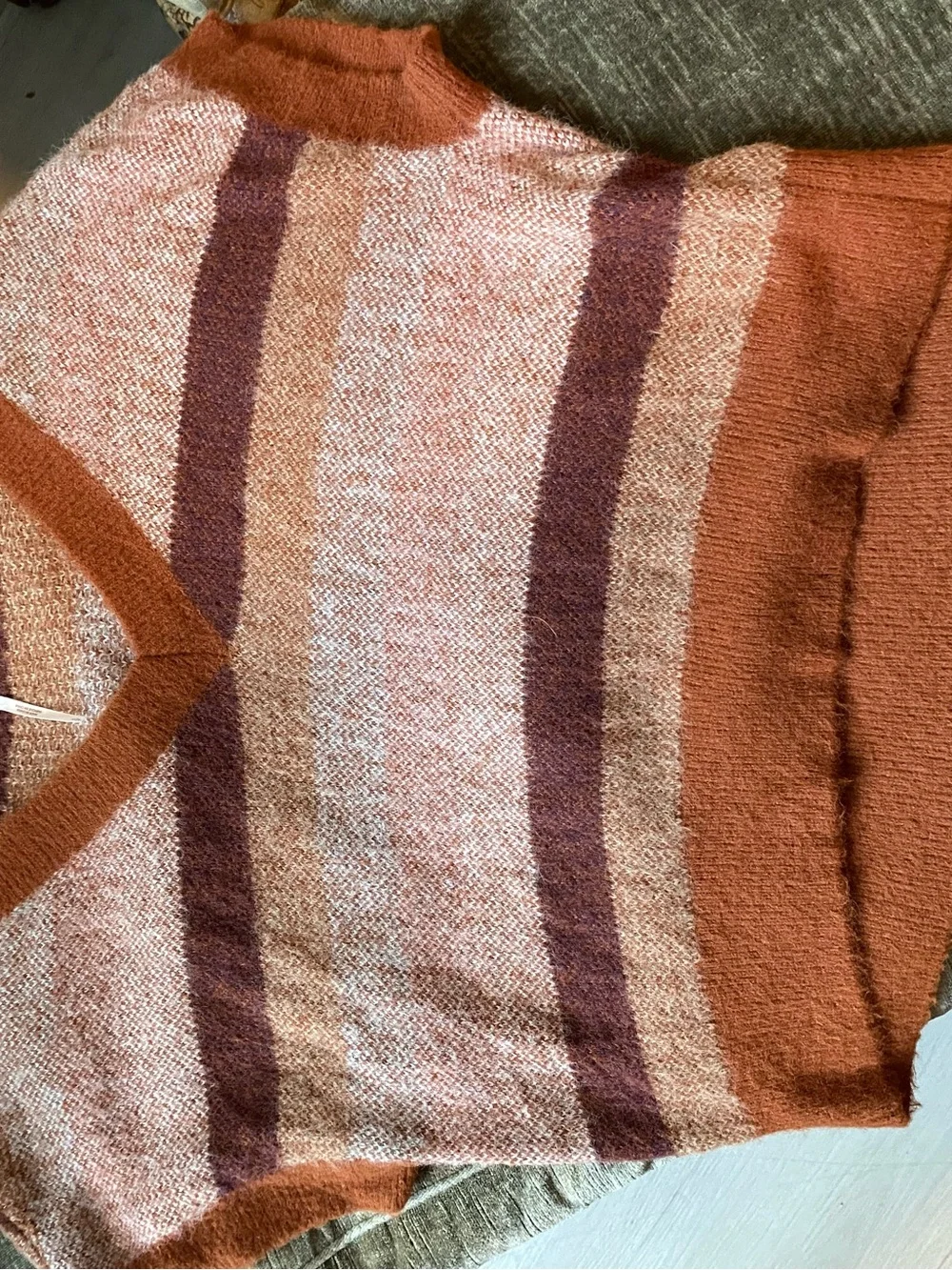 Free People Rust & Mauve Striped Crop Sweater